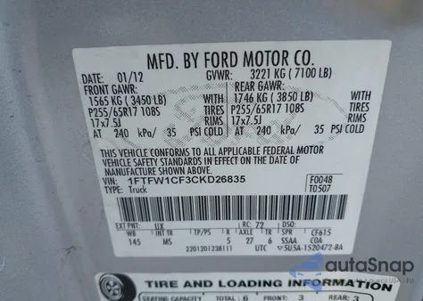 2012 Ford F-150 Xlt from USA, damaged, VIN 1FTFW1CF3CKD26835